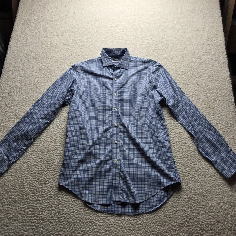 Polo Ralph Lauren Shirt Mens Medium Blue Plaid Long Sleeve Performance Casual